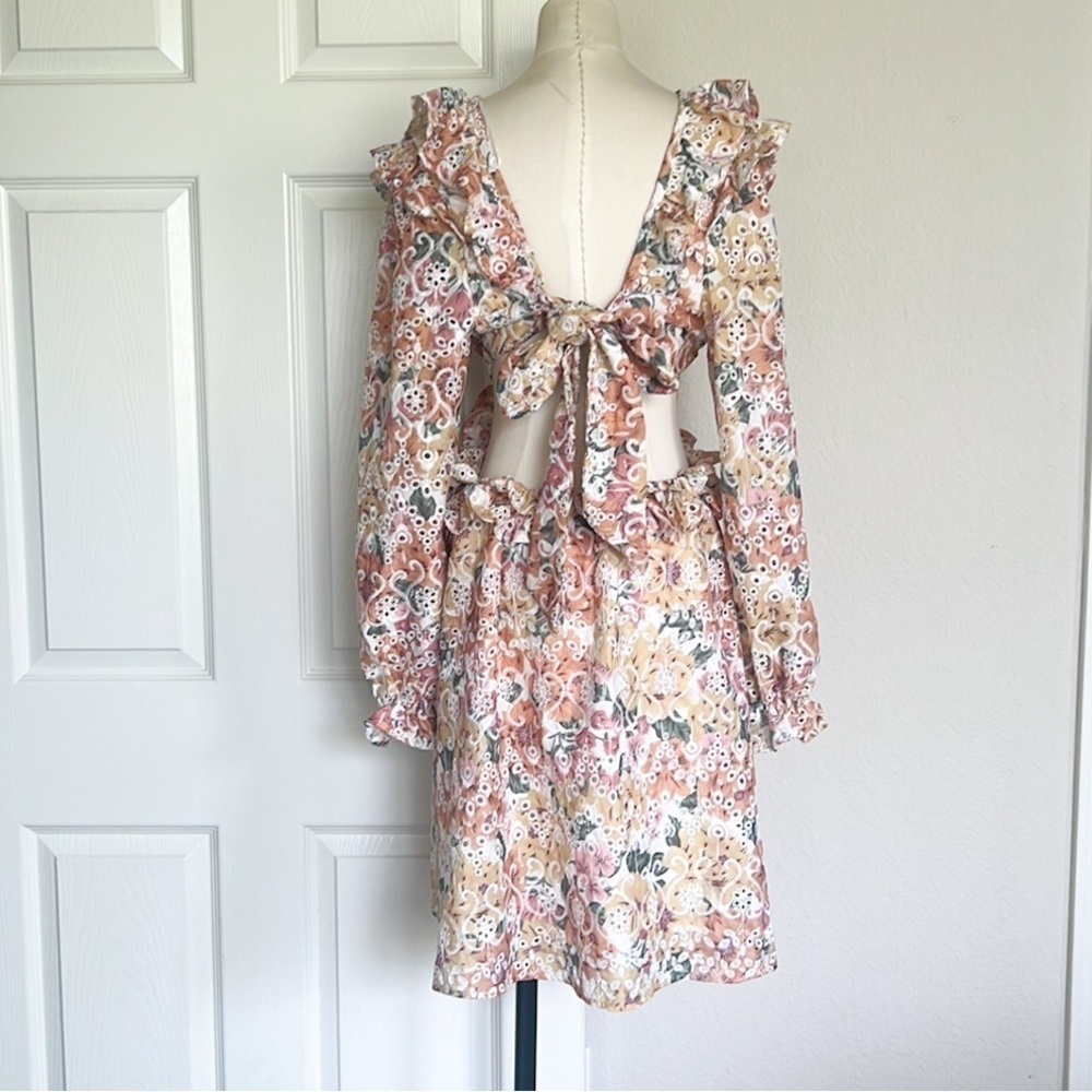 EN SAISON Floral Ruffled Long Sleeve Embroidery Mini Dress - Picture 6 of 9